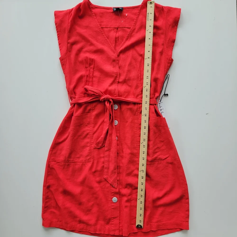 Nicole Miller | NWT Linen Blend Button Up Mini Dress Red Size M - Picture 5 of 10